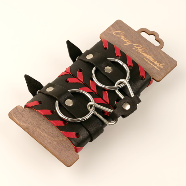 Наручники из натуральной кожи с красной окантовкой Crazy Handmade