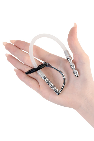 Уретральный катетер силиконовый со сменными фиксирующими кольцами, TOYFA Metal, 